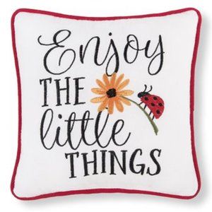 NWT White & Red 'Enjoy the Little Things' Ladybug Embroidered Throw Pillow
